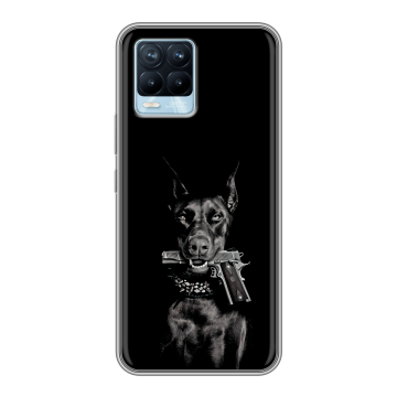 Силиконовый чехол на Realme 8 с принтом Доберман и пистолет Силиконовый чехол на Realme 8 с принтом Доберман и пистолет