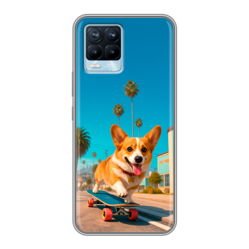 Силиконовый чехол на Realme 8 с принтом Корги на скейте Силиконовый чехол на Realme 8 с принтом Корги на скейте