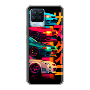 Силиконовый чехол на Realme 8 с принтом Гоночные машины