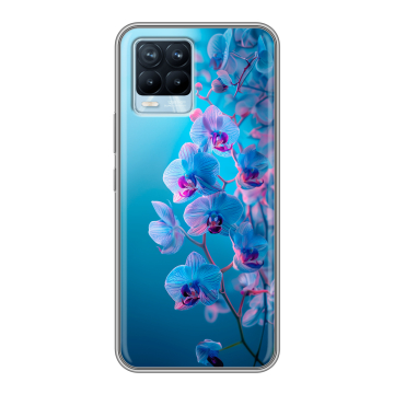 Силиконовый чехол на Realme 8 с принтом голубые орхидеи