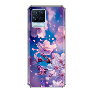 Силиконовый чехол на Realme 8 с принтом цветы бабочки Силиконовый чехол на Realme 8 с принтом цветы бабочки