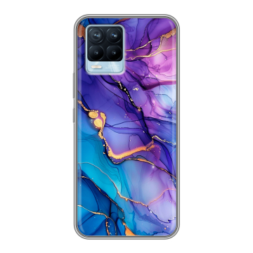 Силиконовый чехол на Realme 8 с принтом синий мрамор