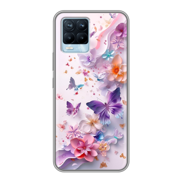 Силиконовый чехол на Realme 8 с принтом цветы бабочки