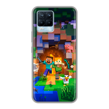 Силиконовый чехол на Realme 8 с принтом Майнкрафт Minecraft