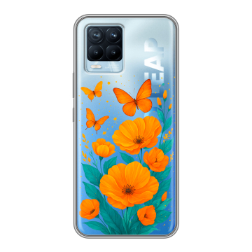 Силиконовый чехол на Realme 8 с принтом цветы бабочки