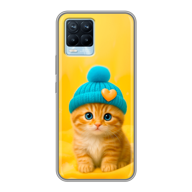 Силиконовый чехол на Realme 8 с принтом Котенок в шапке Силиконовый чехол на Realme 8 с принтом Котенок в шапке