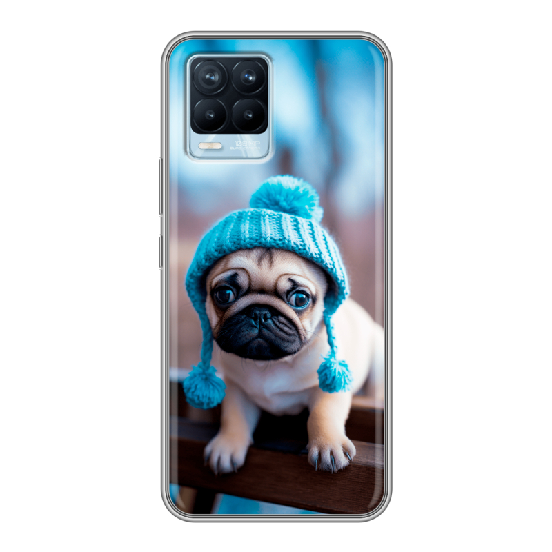 Пластиковый чехол на Realme 8 с принтом Мопс в шапке Пластиковый чехол на Realme 8 с принтом Мопс в шапке