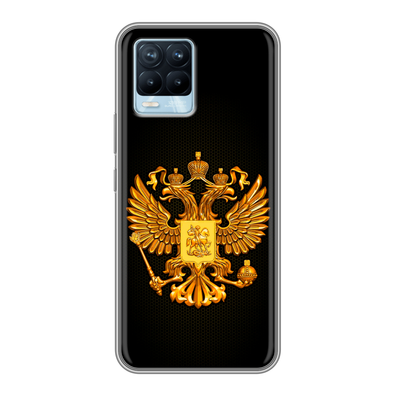 Силиконовый противоударный чехол на Realme 8 с принтом Герб России желтый Силиконовый противоударный чехол на Realme 8 с принтом Герб России желтый