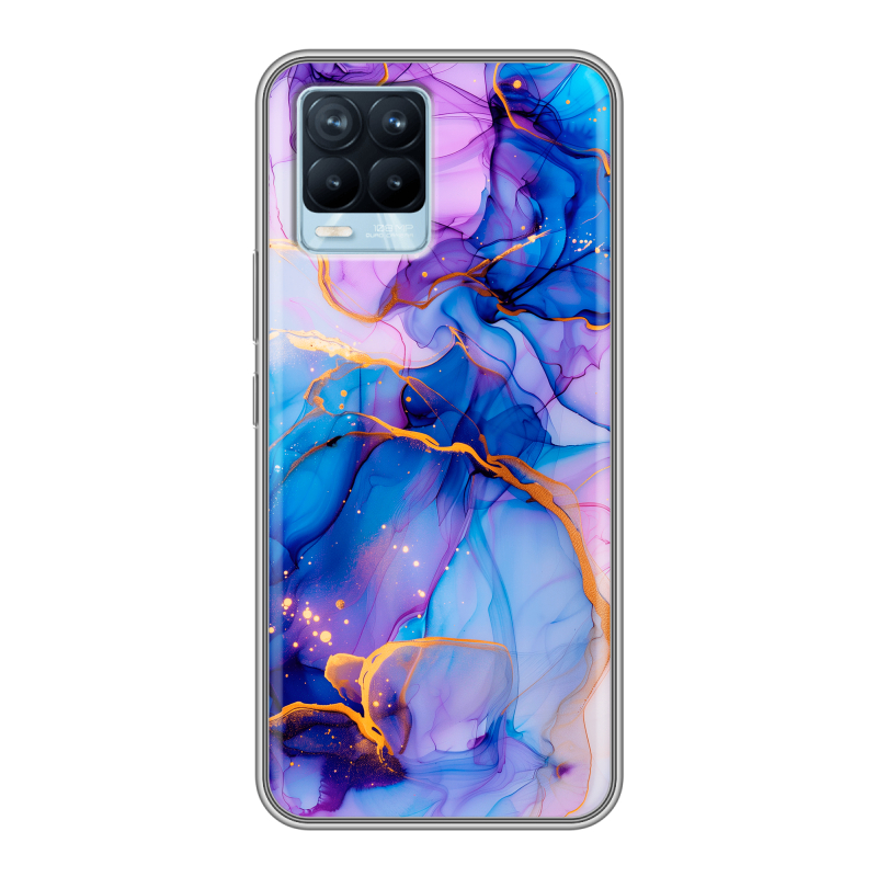 Силиконовый чехол на Realme 8 с принтом синий мрамор Силиконовый чехол на Realme 8 с принтом синий мрамор