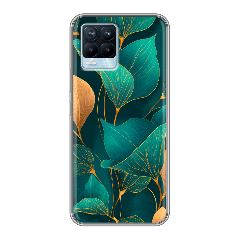 Пластиковый чехол на Realme 8 с принтом Листья и золото Пластиковый чехол на Realme 8 с принтом Листья и золото