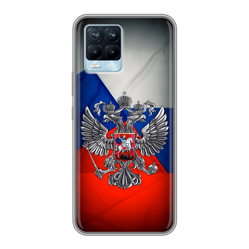 Силиконовый противоударный чехол на Realme 8 с принтом Флаг России Силиконовый противоударный чехол на Realme 8 с принтом Флаг России