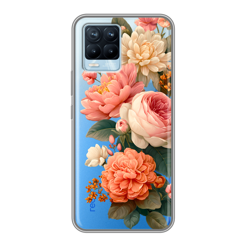 Силиконовый противоударный чехол на Realme 8 с принтом цветы Силиконовый противоударный чехол на Realme 8 с принтом цветы