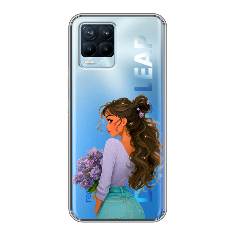 Силиконовый противоударный чехол на Realme 8 с принтом девушка цветы Силиконовый противоударный чехол на Realme 8 с принтом девушка цветы