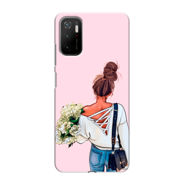 Силиконовый чехол на Xiaomi Poco M3 Pro с принтом Девушка и букет Силиконовый чехол на Xiaomi Poco M3 Pro с принтом Девушка и букет