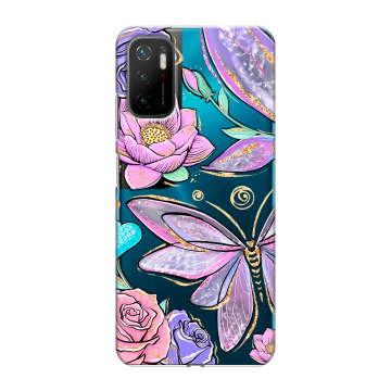 Силиконовый чехол на Xiaomi Poco M3 Pro с принтом Бабочки и цветы Силиконовый чехол на Xiaomi Poco M3 Pro с принтом Бабочки и цветы