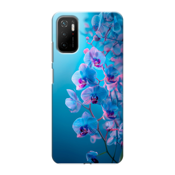Силиконовый чехол на Xiaomi Poco M3 Pro с принтом голубые орхидеи Силиконовый чехол на Xiaomi Poco M3 Pro с принтом голубые орхидеи
