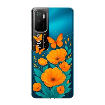 Силиконовый чехол на Xiaomi Poco M3 Pro с принтом цветы бабочки Силиконовый чехол на Xiaomi Poco M3 Pro с принтом цветы бабочки