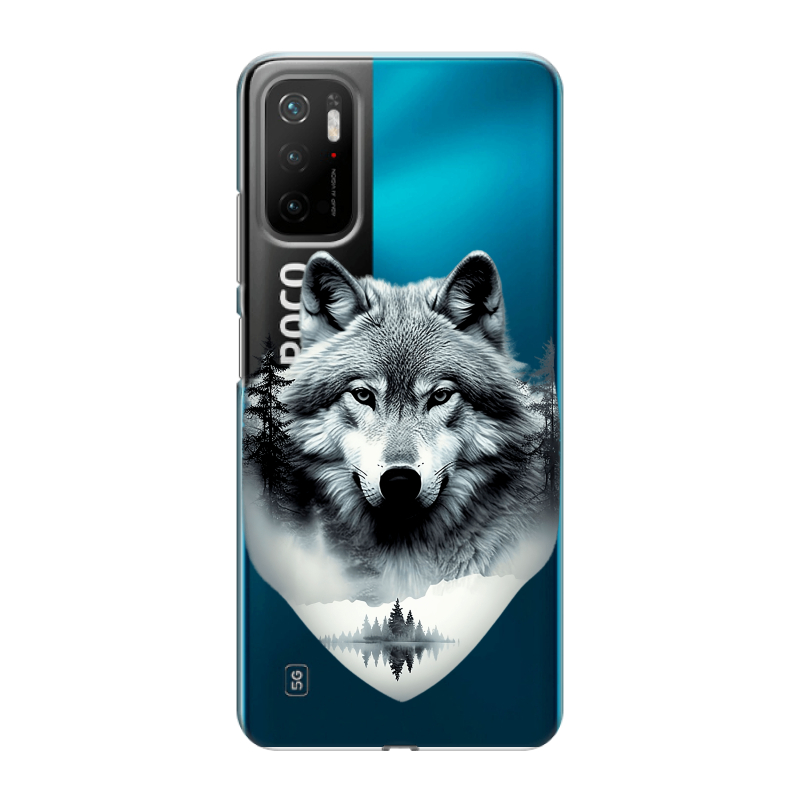 Силиконовый противоударный чехол на Xiaomi Poco M3 Pro с принтом Волк в лесу Силиконовый противоударный чехол на Xiaomi Poco M3 Pro с принтом Волк в лесу
