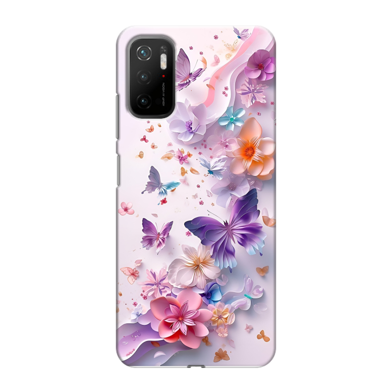 Силиконовый чехол на Xiaomi Poco M3 Pro с принтом цветы бабочки Силиконовый чехол на Xiaomi Poco M3 Pro с принтом цветы бабочки