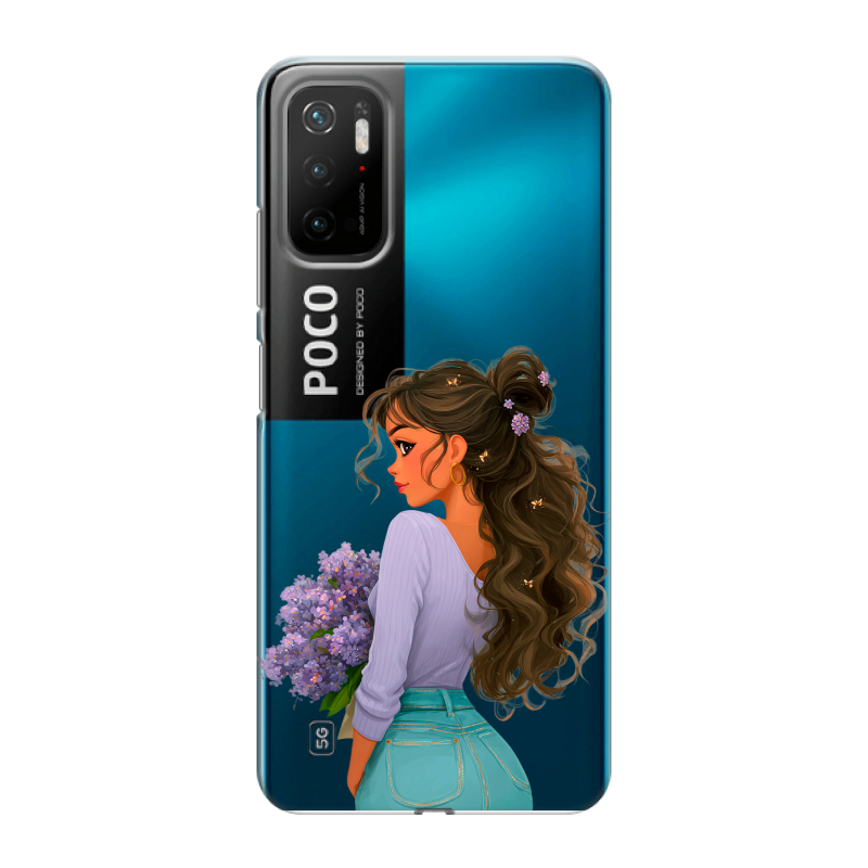 Силиконовый противоударный чехол на Xiaomi Poco M3 Pro с принтом девушка цветы Силиконовый противоударный чехол на Xiaomi Poco M3 Pro с принтом девушка цветы