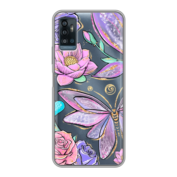 Силиконовый чехол на ZTE Blade A71 с принтом Бабочки и цветы