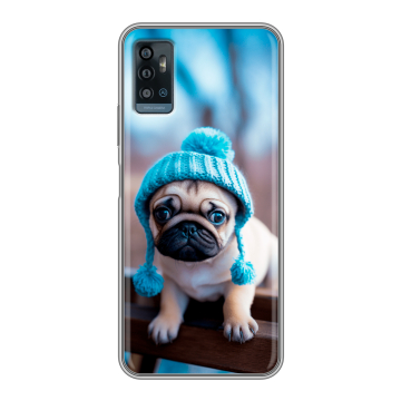 Силиконовый чехол на ZTE Blade A71 с принтом Мопс в шапке