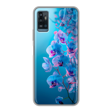 Силиконовый чехол на ZTE Blade A71 с принтом голубые орхидеи Силиконовый чехол на ZTE Blade A71 с принтом голубые орхидеи