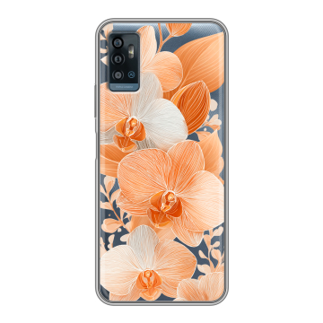 Силиконовый чехол на ZTE Blade A71 с принтом Бежевые цветы