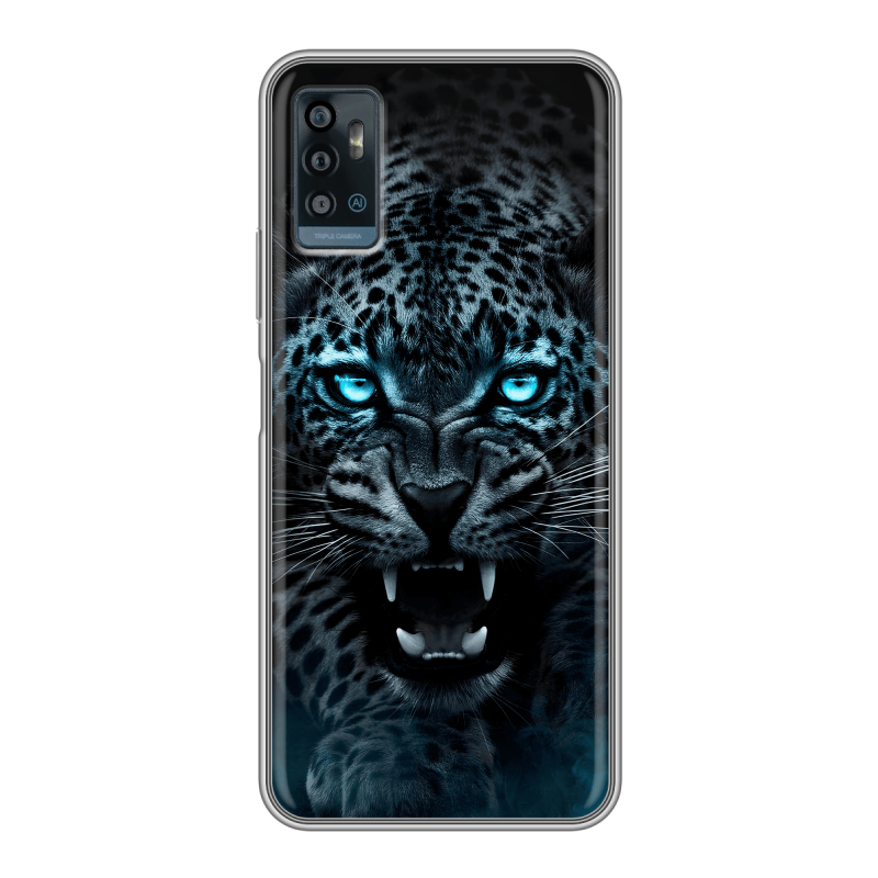 Силиконовый чехол на ZTE Blade A71 с принтом Темный леопард Силиконовый чехол на ZTE Blade A71 с принтом Темный леопард