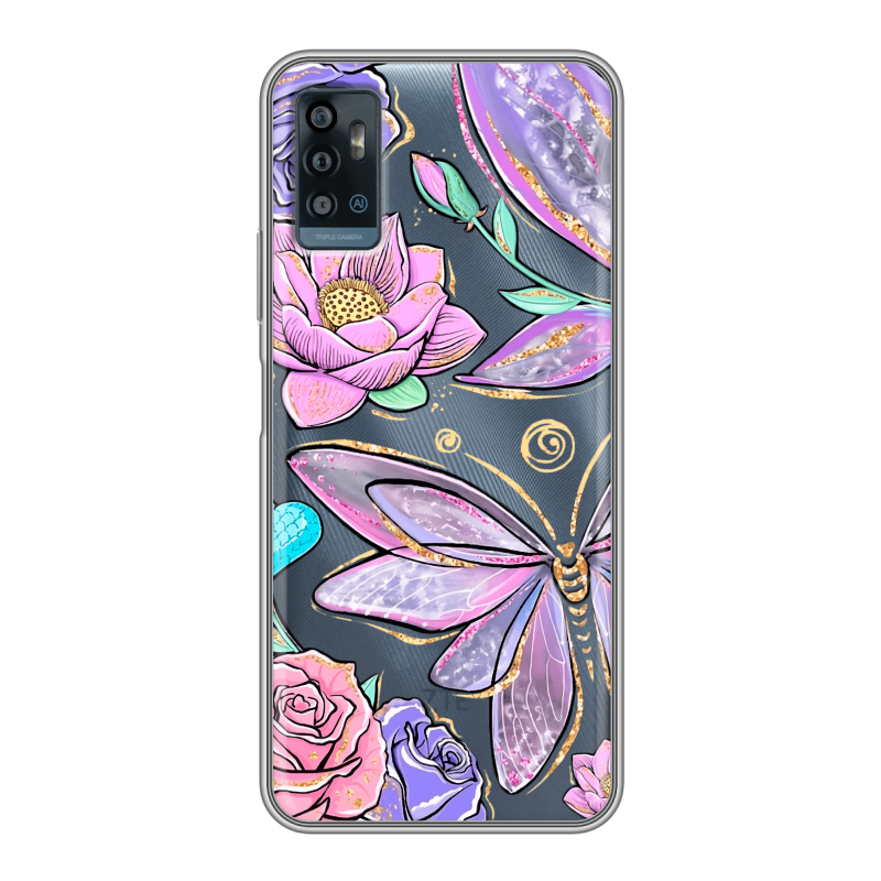 Силиконовый чехол на ZTE Blade A71 с принтом Бабочки и цветы Силиконовый чехол на ZTE Blade A71 с принтом Бабочки и цветы