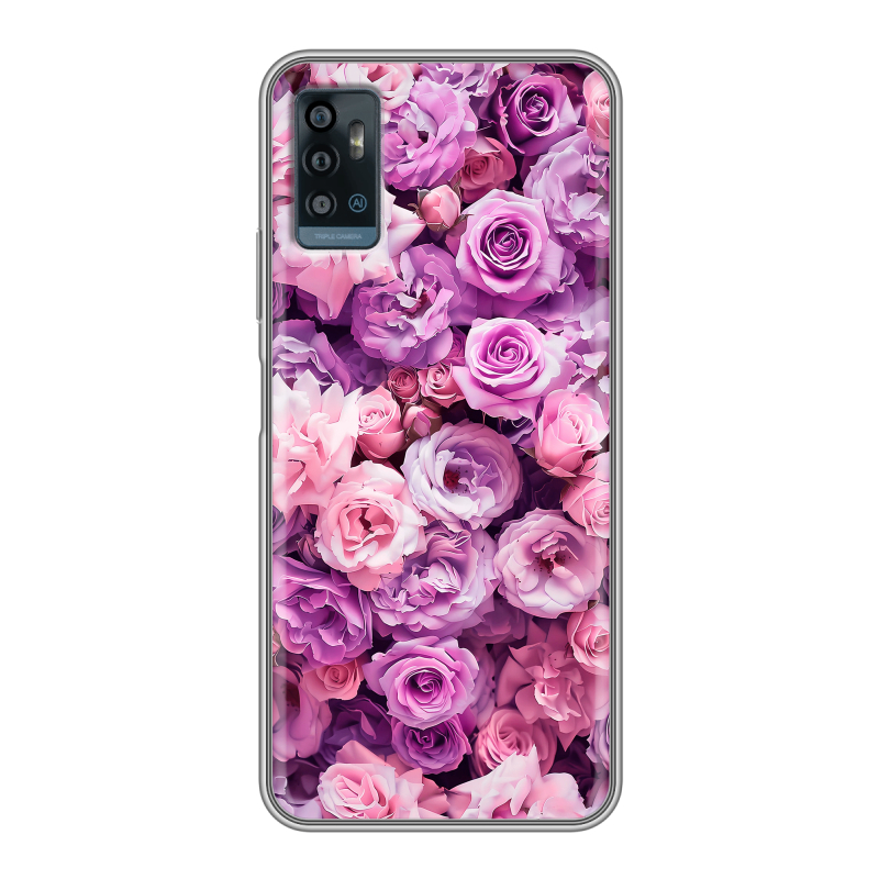Силиконовый чехол на ZTE Blade A71 с принтом лавандовые розы Силиконовый чехол на ZTE Blade A71 с принтом лавандовые розы