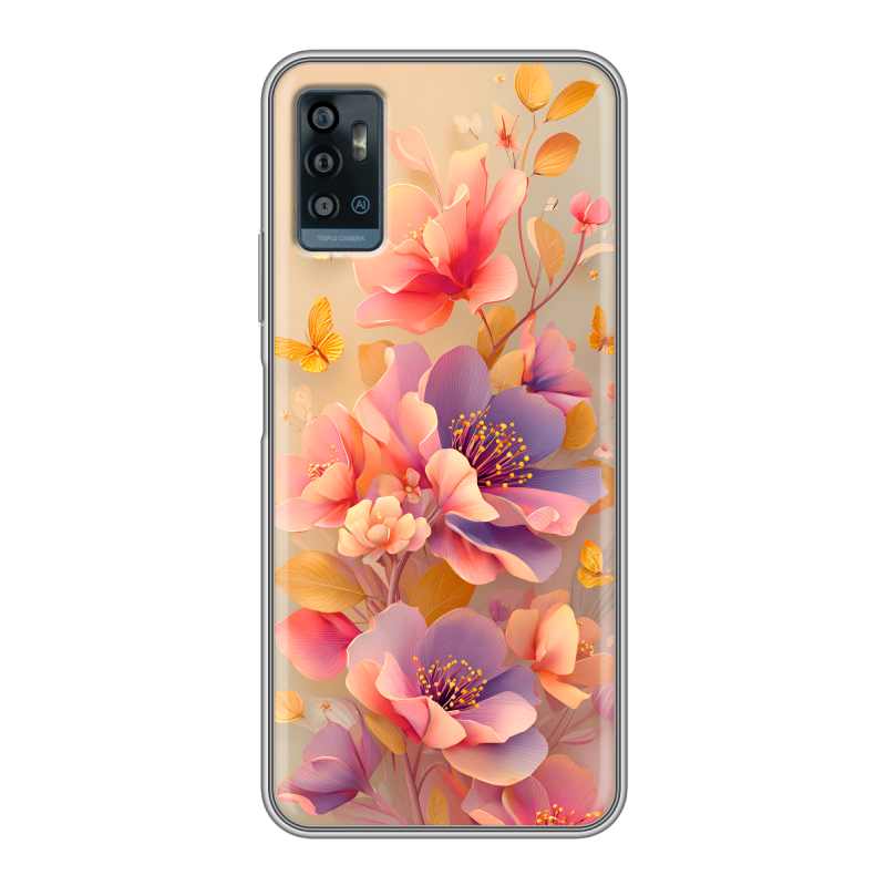 Силиконовый чехол на ZTE Blade A71 с принтом Цветы и бабочки Силиконовый чехол на ZTE Blade A71 с принтом Цветы и бабочки