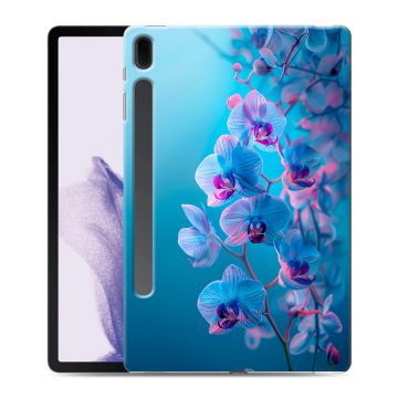 Силиконовый чехол на Samsung Galaxy Tab S7 FE с принтом голубые орхидеи Силиконовый чехол на Samsung Galaxy Tab S7 FE с принтом голубые орхидеи