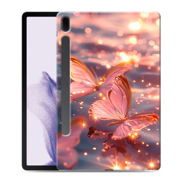 Силиконовый чехол на Samsung Galaxy Tab S7 FE с принтом бабочки розовые Силиконовый чехол на Samsung Galaxy Tab S7 FE с принтом бабочки розовые