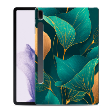 Силиконовый чехол на Samsung Galaxy Tab S7 FE с принтом Листья и золото