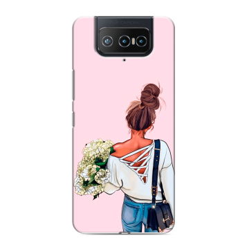 Силиконовый чехол на ASUS ZenFone 8 Flip с принтом Девушка и букет Силиконовый чехол на ASUS ZenFone 8 Flip с принтом Девушка и букет