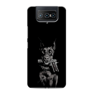 Силиконовый чехол на ASUS ZenFone 8 Flip с принтом Доберман и пистолет Силиконовый чехол на ASUS ZenFone 8 Flip с принтом Доберман и пистолет