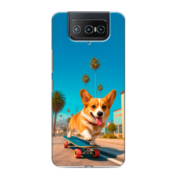 Силиконовый чехол на ASUS ZenFone 8 Flip с принтом Корги на скейте