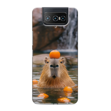 Силиконовый чехол на ASUS ZenFone 8 Flip с принтом Капибара с апельсином
