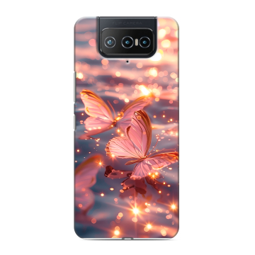 Силиконовый чехол на ASUS ZenFone 8 Flip с принтом бабочки розовые