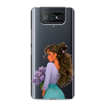 Силиконовый чехол на ASUS ZenFone 8 Flip с принтом девушка цветы Силиконовый чехол на ASUS ZenFone 8 Flip с принтом девушка цветы