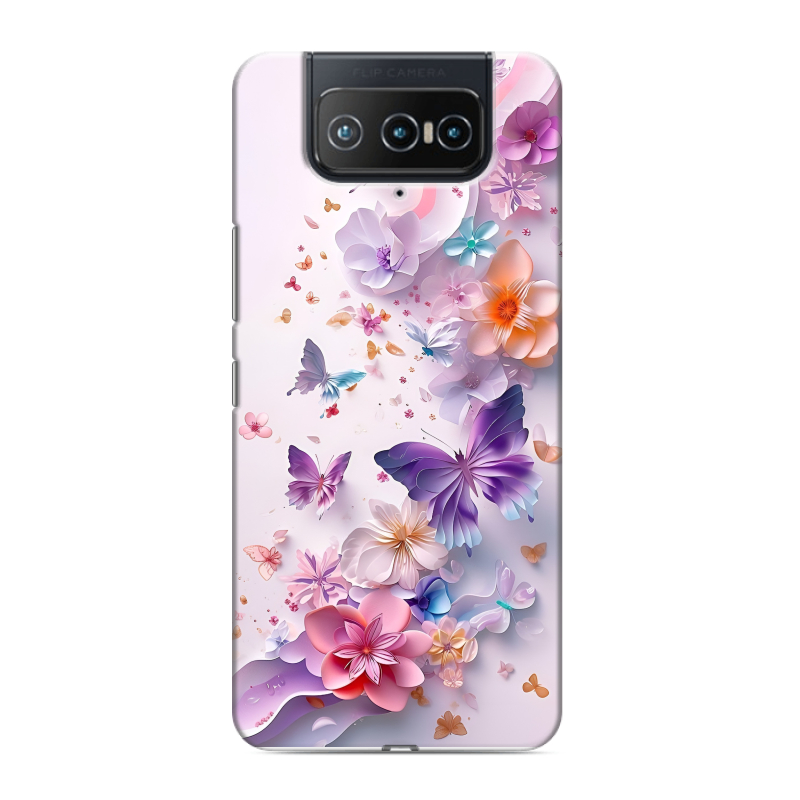 Силиконовый чехол на ASUS ZenFone 8 Flip с принтом цветы бабочки Силиконовый чехол на ASUS ZenFone 8 Flip с принтом цветы бабочки