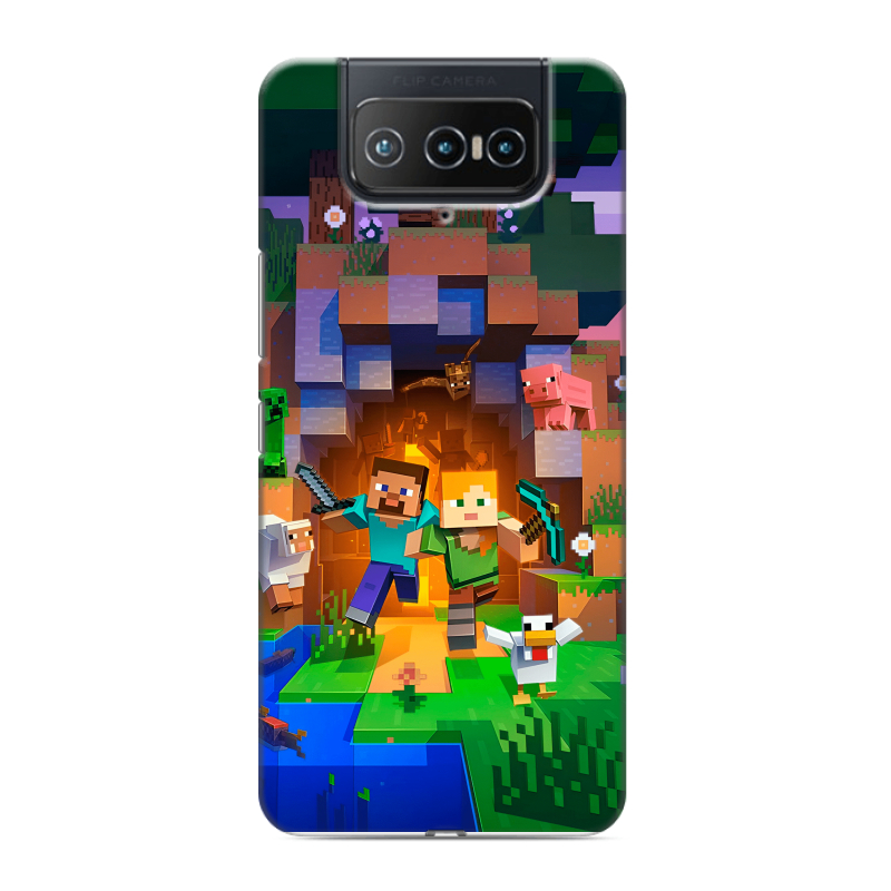Силиконовый чехол на ASUS ZenFone 8 Flip с принтом Майнкрафт Minecraft Силиконовый чехол на ASUS ZenFone 8 Flip с принтом Майнкрафт Minecraft