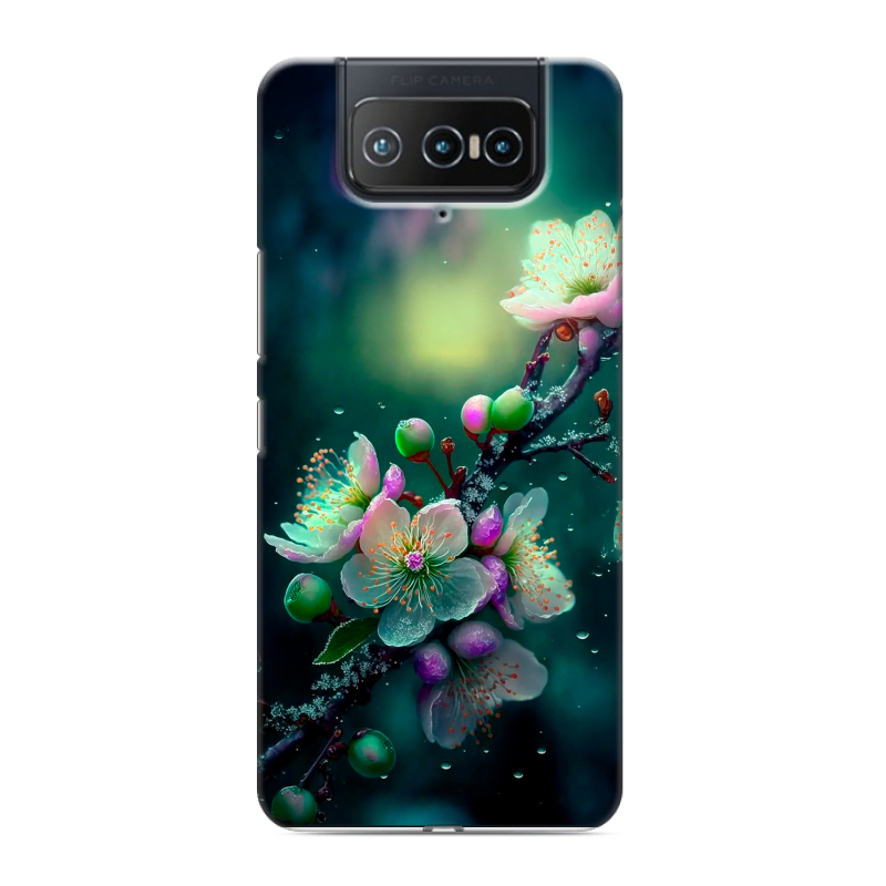 Силиконовый противоударный чехол на ASUS ZenFone 8 Flip с принтом Цветы и мрамор Силиконовый противоударный чехол на ASUS ZenFone 8 Flip с принтом Цветы и мрамор