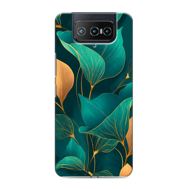 Силиконовый чехол на ASUS ZenFone 8 Flip с принтом Листья и золото Силиконовый чехол на ASUS ZenFone 8 Flip с принтом Листья и золото