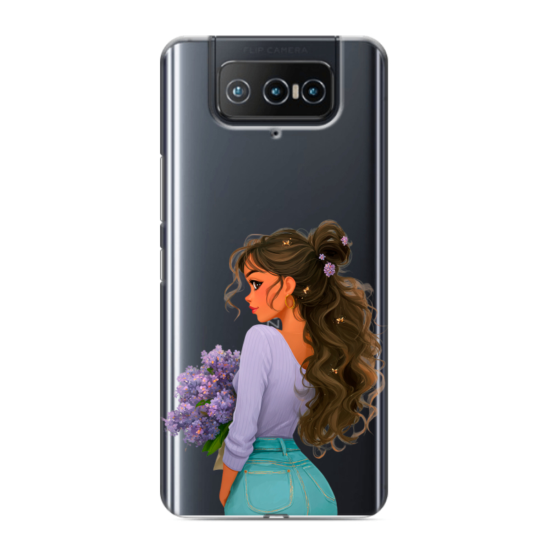 Силиконовый противоударный чехол на ASUS ZenFone 8 Flip с принтом девушка цветы Силиконовый противоударный чехол на ASUS ZenFone 8 Flip с принтом девушка цветы