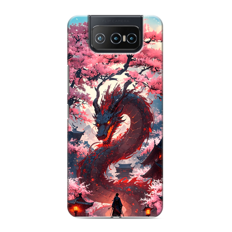 Силиконовый чехол на ASUS ZenFone 8 Flip с принтом Дракон Японский Силиконовый чехол на ASUS ZenFone 8 Flip с принтом Дракон Японский