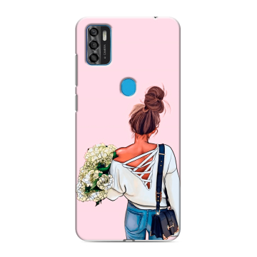 Силиконовый чехол на ZTE Blade A7s (2020) с принтом Девушка и букет Силиконовый чехол на ZTE Blade A7s (2020) с принтом Девушка и букет