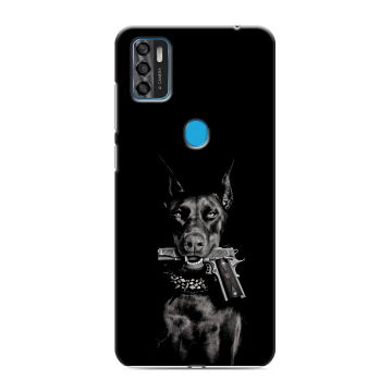 Силиконовый чехол на ZTE Blade A7s (2020) с принтом Доберман и пистолет Силиконовый чехол на ZTE Blade A7s (2020) с принтом Доберман и пистолет