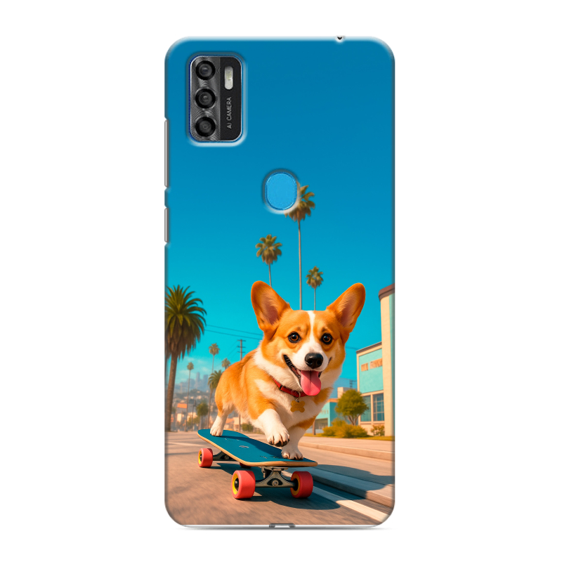 Силиконовый чехол на ZTE Blade A7s (2020) с принтом Корги на скейте Силиконовый чехол на ZTE Blade A7s (2020) с принтом Корги на скейте